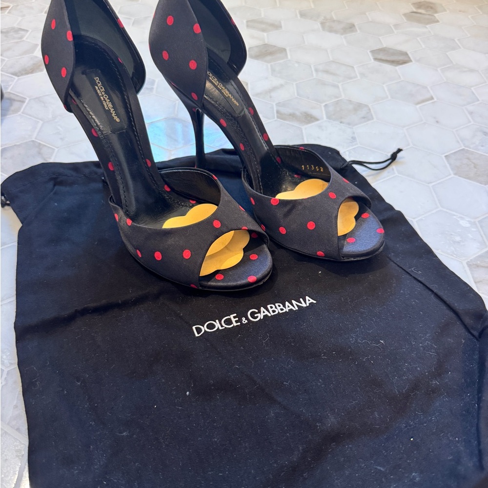 Like New Dolce & Gabbana Black and Red Polka Dot Women's Heels